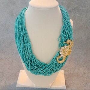 Vintage UNICA Italy Turquoise Multi-Strand Necklace w/ Seahorse Pendant Signed